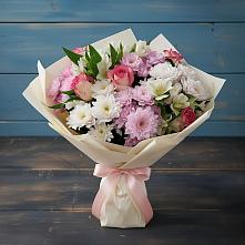 Букет цветов из:  Хризантемы, Альстромерии и Розы в Магадане
