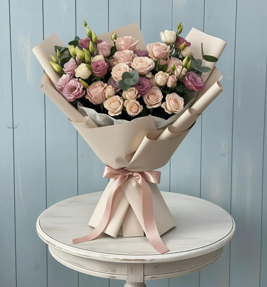 Букет цветов из: Розы и Лизиантусы в Магадане