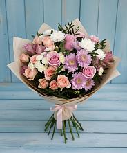 Букет цветов из:  Хризантемы, Розы и Альстромерии в Магадане